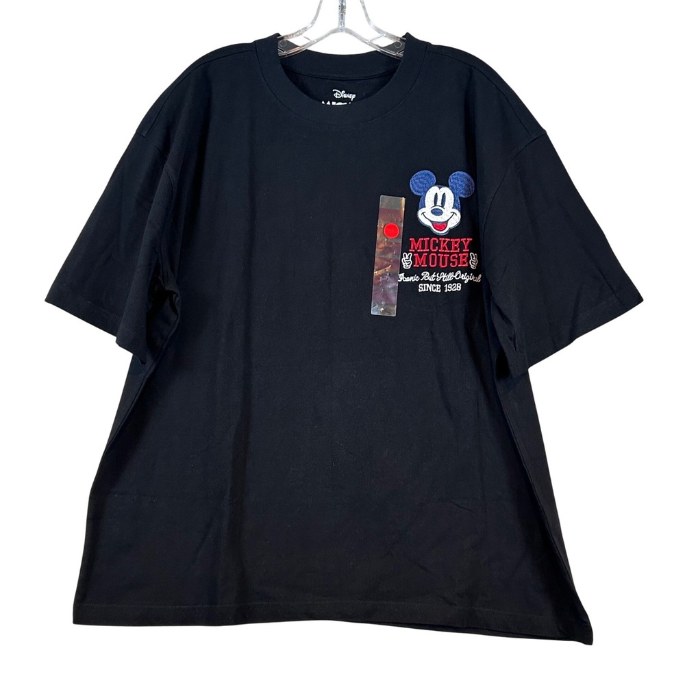 NEW Disney Mickey Mouse Embroidered Graphic T-Shirt Black XL Disneycore Retro